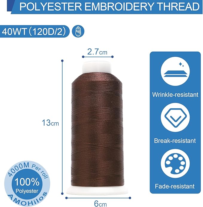 High Tenacity Polyester Embroidery Machine Thread 40WT(120D/2) 4000M Per Spool for Commercial and Domestic Embroidery Machine (Coffee Bean-1659)