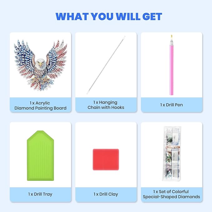 MXJSUA American Flag Eagle Diamond Painting Art Window Suncatchers, Diamond Art Kits for Adults Hanging Ornaments with Chain, 5D Special Shape Crystal Diamond Pendant Accessories for Decor Gift