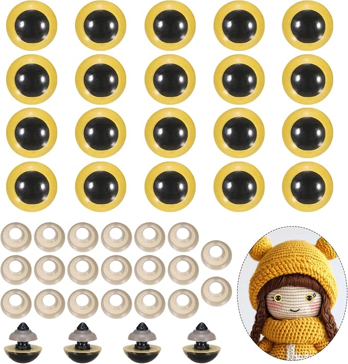 PATIKIL 18mm Safety Eyes, 20Pcs Realistic Doll Crocheting Safety Eyes with Washers for Decor Crochet Accessories Dolls Craft Halloween, Yellow