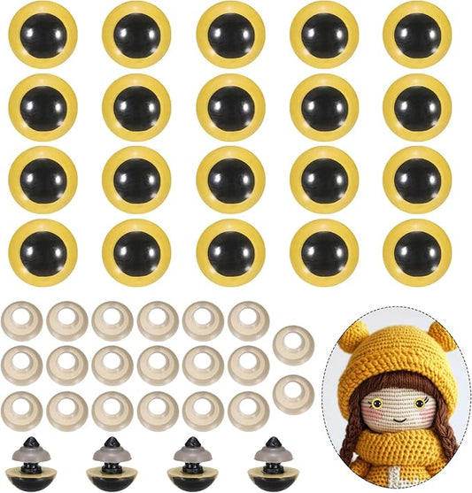 PATIKIL 18mm Safety Eyes, 20Pcs Realistic Doll Crocheting Safety Eyes with Washers for Decor Crochet Accessories Dolls Craft Halloween, Yellow