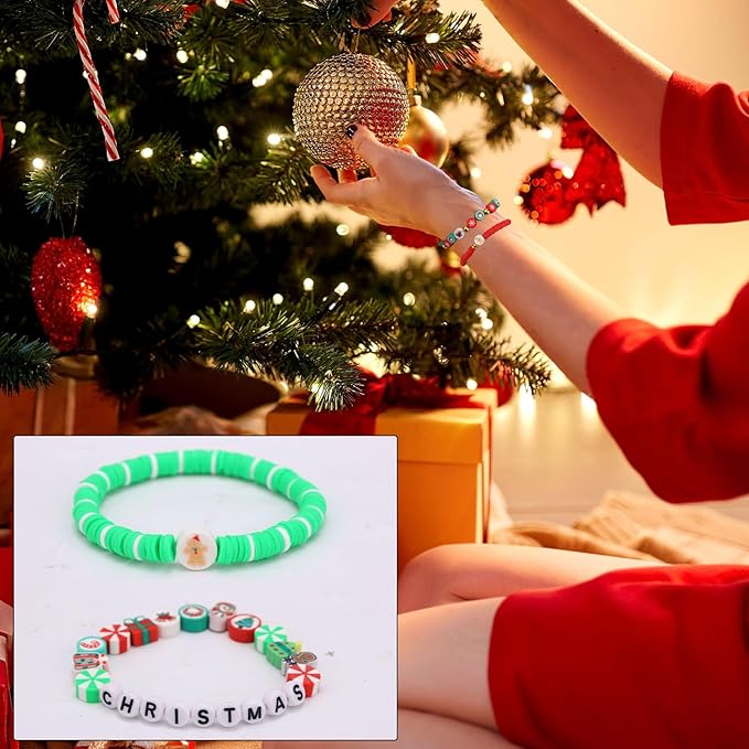 Gosknor 1700pcs Christmas Bracelet Making Kit, 24 Styles Christmas Clay Bead Bracelet Making Kit Jewelry Making Kits DIY Crafts Charms Perfect Birthday Friendship Gift for Family and Friends