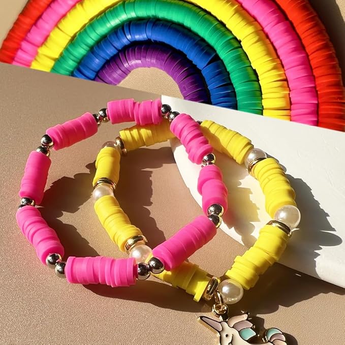 10 Strands Clay Bead for Friendship Bracelets, Heishi Beads for Bracelet Stack, Bright Color for Adults (Hot Pink)