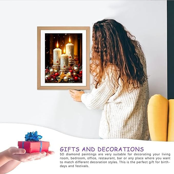 DIYDECORFUN Diamond Art Painting Kits for Adults,5D Round Full Drill Holiday Candle gem Painting, Beginner DIY Craft Diamond Dots Kit for Adults, Winter Wall Art Home Decor,Gift Idea12x16 Inch Canvas