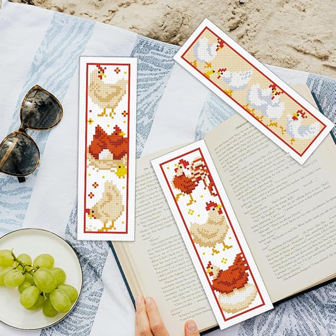 ORIGACH 6 Pcs Cross Stitch Bookmark Kit for Beginner Adults, Cute Chicks and Words Stamped Embroidery Bookmark Kit with Instruction for Starters Printed Cross Stitch DIY Kits for Book Lovers