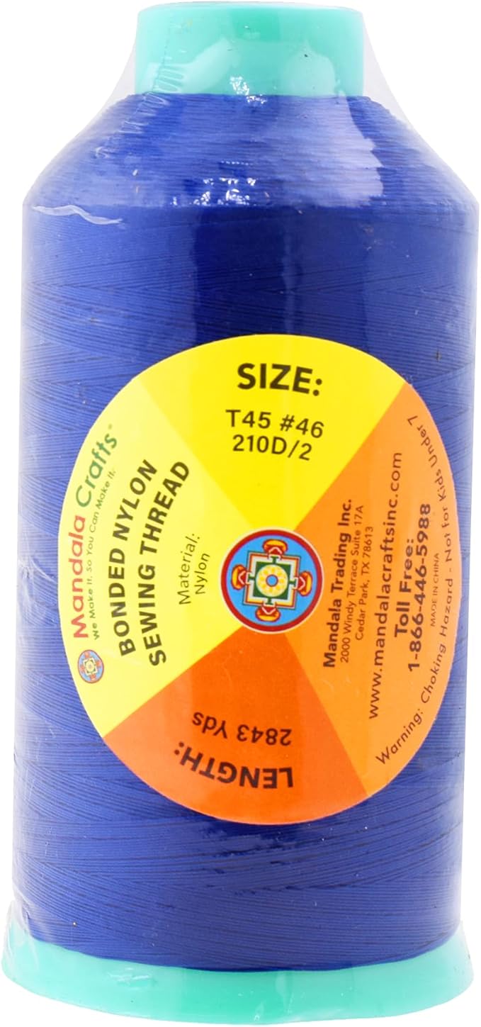 Mandala Crafts Size 46 210D T45 Bonded Nylon Thread - Royal Blue 2843 YDs Tex 45 Heavy Duty Sewing Threads for Leather, Jeans, Weaving, Outdoor Marine Upholstery
