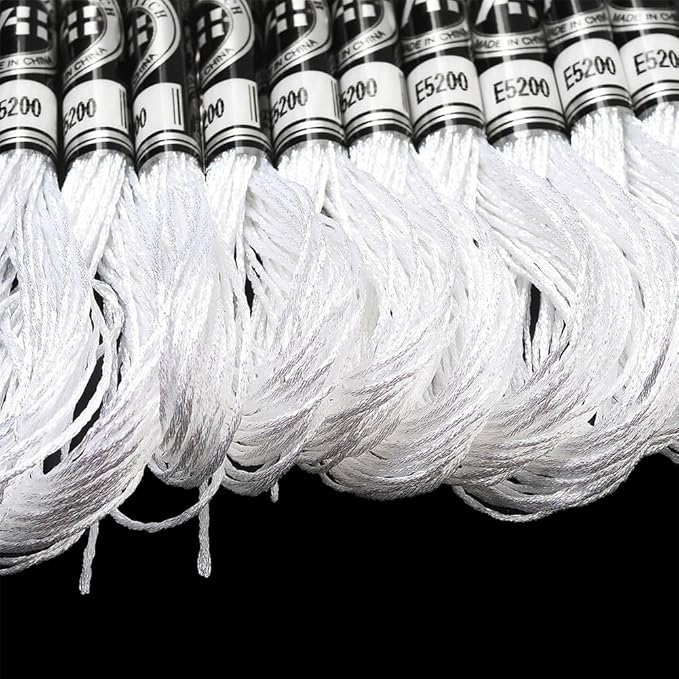 10 Skeins White Polyester Embroidery Floss Metallic Glitter Cross Stitch Thread Gold Silver Shimmer Crewel Polyester Floss Bulk for Hand Sewing Making Birthday Cards Friendship Bracelets