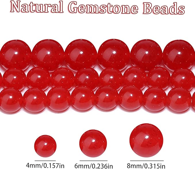 Song Xi 45pcs 8mm Natural Red Chalcedony Stone Beads for Jewelry Making, Gemstones Beads Bracelet for Necklace Earring Keychain, with Jewelry Box and Elastic for Christmas Wedding Birthday Gift