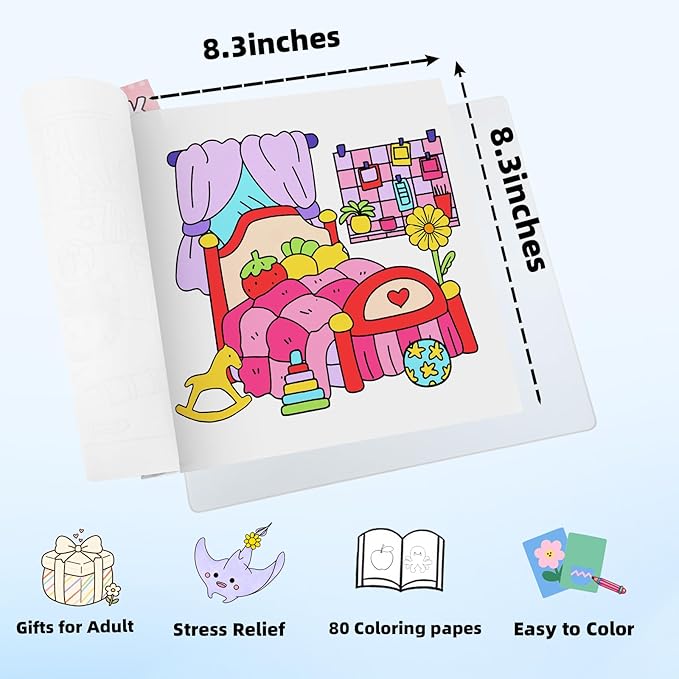 yqwuco coloring book set for adults,cute coloring book for adults relaxation with 60 colored markers, anxiety relief gifts with 80 patterns included animal spaces