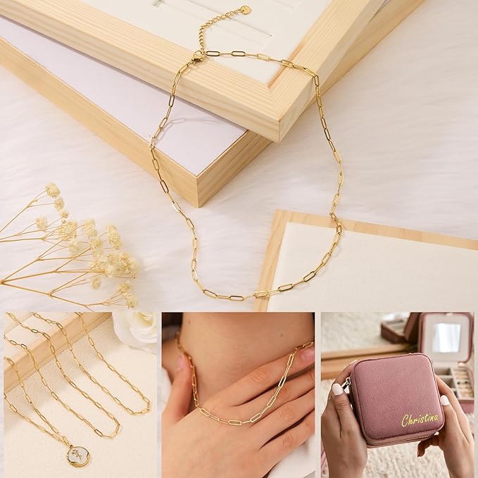 GTVOODX 10Pcs 18Inch 18K Gold Plated Charm Necklace Chain Bulk 3x9mm Paperclip Stainless Steel Chains for Jewelry Making Supplies