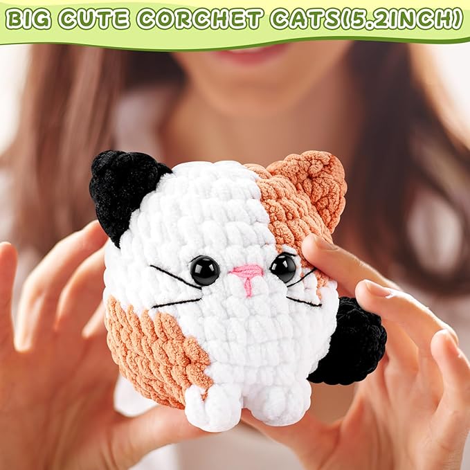 Cat Crochet Kit for Beginners-Calico Cat Crochet Kits for Adults Kids, Crochet Starter Kit with Step-by-Step Video Tutorials,Crochet Animal Kits Learn to Crochet Kits for Adults Kids