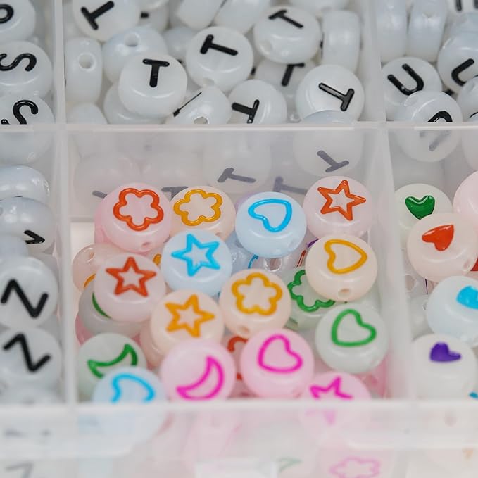 1450Pcs Glow in The Dark Acrylic 4x7mm Round Letter Beads (Extra for Vowel Letter) and Heart, Moon, and Star Beads for Bracelets Necklaces Jewelry Making (Glow in The Dark, 4x7mm)
