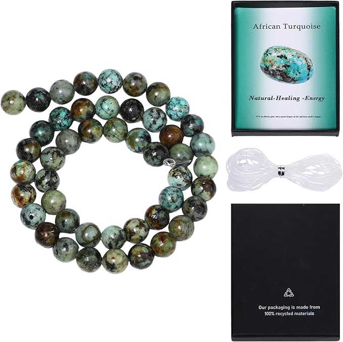 Song Xi 60pcs 6mm Natural African Turquoise Stone Beads for Jewelry Making, Gemstones Beads Bracelet for Necklace Earring Keychain, with Jewelry Box and Elastic for Christmas Wedding Birthday Gift