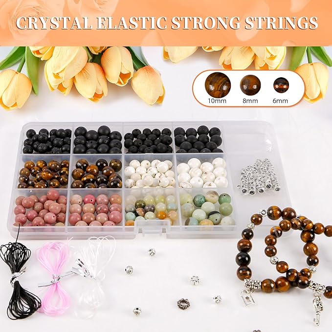 Tunmiok Natural Beads for Bracelets for Jewelry Bracelet Making kit for Adults with Spacer Beads & Bracelet Charms and Natural Stone for Jewelry Making & DIY Bracelet, Necklace, Earring Set Supplies