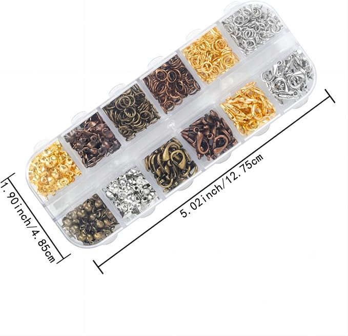 Olylkx 720pcs Lobster Claw Clasps, Bead Tips Knot Covers, Open Jump Ring Connectors, Jewelry Making Accessories Set (12 Styles)