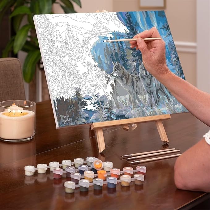 Ledgebay DIY Paint by Numbers Kit for Adults Framed Canvas Beginner to Advanced Paint by Numbers Kit Kits Include Acrylic Paint Set Brushes Tabletop Easel (Moonrise Song 16" x 20" Framed)