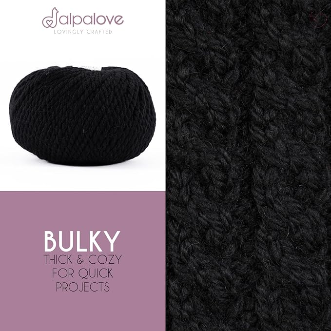 Bulky Set (6 x 1.75 oz) Super Soft Baby Alpaca Knitting Yarn Black 328 Yards