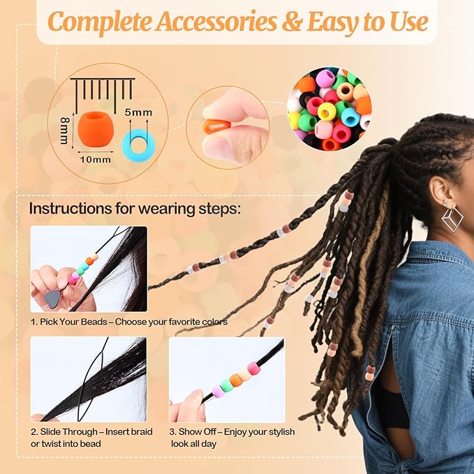 AD Beads 216PCS 6x9mm DIY Soft Pony Silicone Beads for Hair, Coffee Series with 80 Elastic Bands, Tool and Storage Box Kit for Braids, Bracelet, Crafts.
