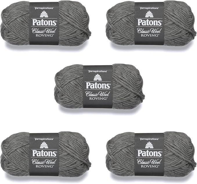 Patons Classic Wool Gray Flannel Yarn - 5 Pack of 3.5oz/100g - Wool - 5 Bulky - 120 Yards - Knitting/Crochet