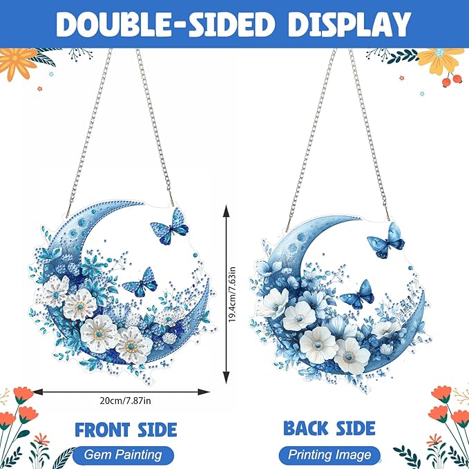 NAIMOER Diamond Art Hanging Kits for Adults Moon Butterfly 5D Special Shaped Rhinestone, DIY Acrylic Diamond Art Painting Window Pendants Home Garden Wall Hanging Ornament Kits, Double Sided