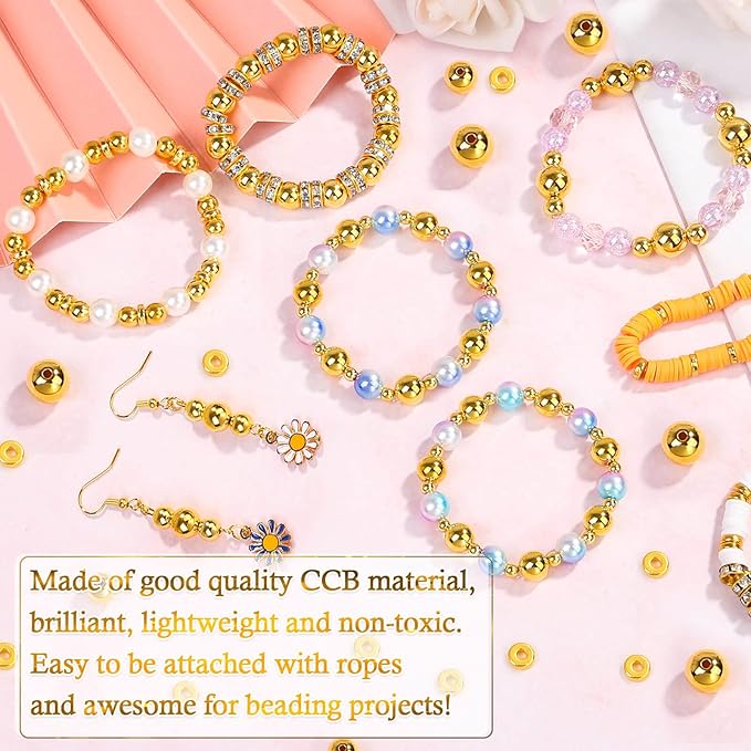 selizo 1250 Pieces Gold Spacer Beads for Jewelry Making, Assorted Gold Beads for Bracelets Making
