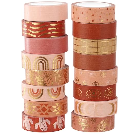 Henoyso 16 Rolls Cute Washi Tape Set Pastel Decorative Tape 15 mm Wide 7 Meters Long Washi Tape Stickers Cute Tape Bulk for Arts DIY Crafts Journal Supplies Planners Scrapbook Gift Wrap(Boho Style)