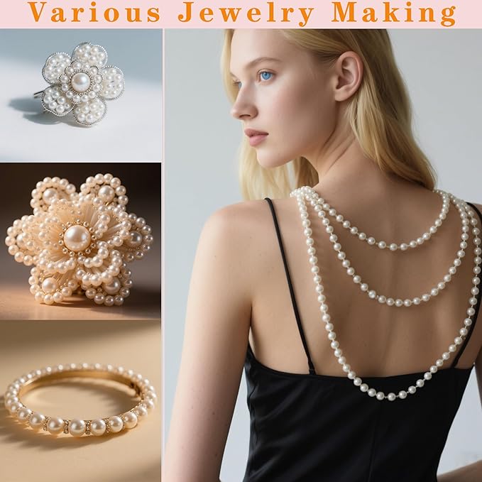 Laopottbeads 2000 Pcs Ivory White 4MM Pearl Beads for Jewelry Making Round Pearl DIY Kit for Bracelets, Earrings, Necklaces & Anklets