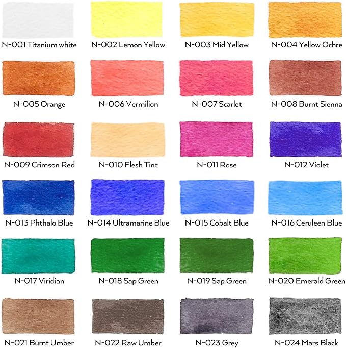 nicpro watercolor paint set for adults, beginner & artists, 24 colors watercolor tube set (12ml,0.4oz) with 25 watercolor paper book, 8 squirrel paint brushes, palettes, water color painting supplies