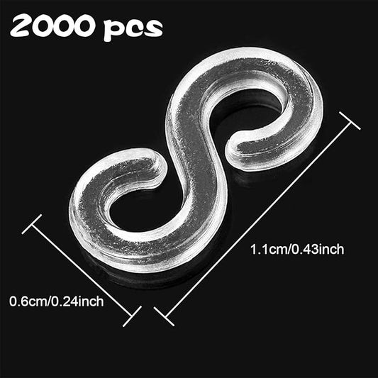 FEPITO 2000 Pcs Loom Rubber Bands S Clips Plastic Band Clips Connectors Refills Kit Clip for Loom Bracelets DIY Making, Clear