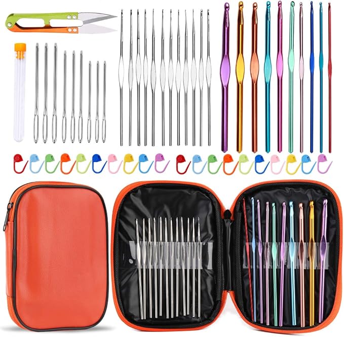 IMZAY 54 Pcs Crochet Hooks Set, 0.6mm-6.5mm Crochet Needles for Yarn Crochet Kits for Beginners, Ergonomic Crochet Hooks with Knitting Accessories, Crochet Supplies, Knitting Needles for Crocheters