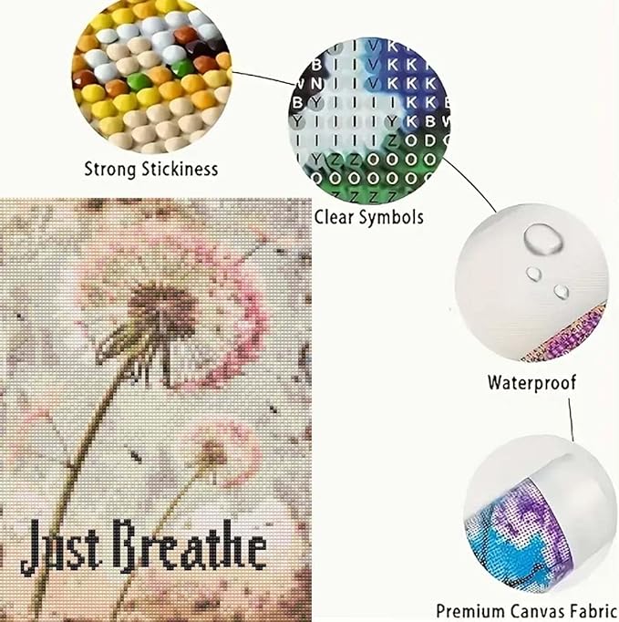 GEMFAMILY Dandelion 5D Diamond Art Kits for Adults,Just Breathe Diamond Painting Kits for Beginner,DIY Round Full Drill Diamond Dot Painting Gem Art Kits for Adults Home Wall Decor12X16Inch