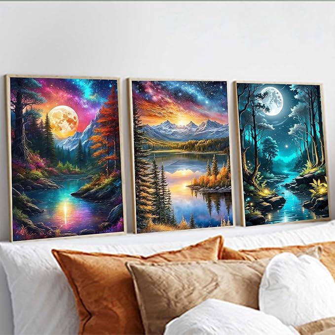 Meothan 6 Pack Diamond Painting Kits Moon Landscape Diamond Art Kits for Adults Beginners, 5D DIY Full Round Drill Paint with Diamond Dots Gem Art Set for Home Wall Decor 12 x 16 Inch