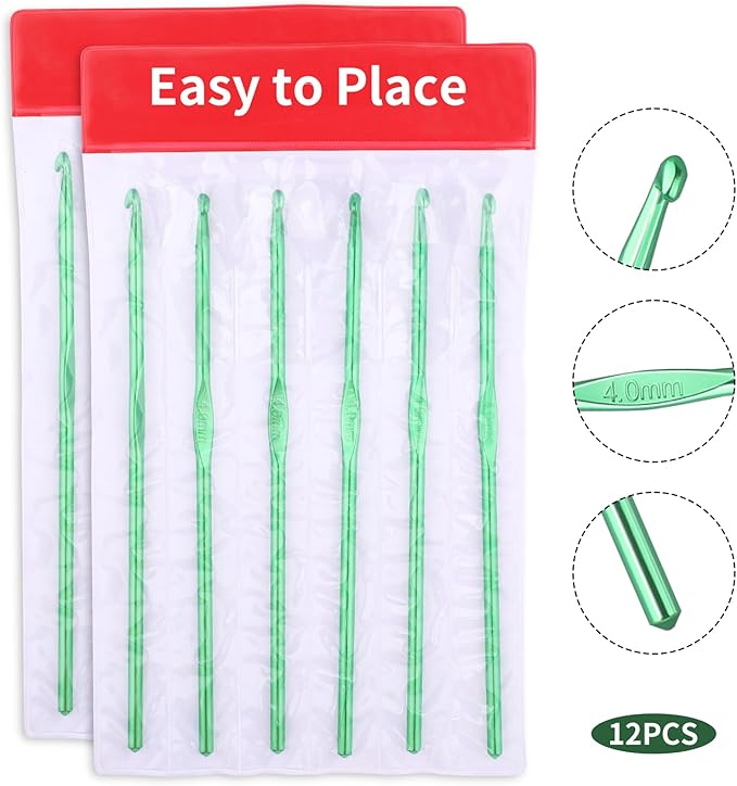 12PCS 4mm Crochet Hooks, US Size G/6 Small Crochet Hooks, Aluminum Crochet Needles for DIY Yarn Craft, Knitting Needles for Beginners Women Adults