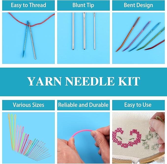 60 PCS Yarn Needle Kit, Including Bent Tapestry Needle 3 Sizes Weaving Needle Darning Needles for Yarn, Knitting Needles with Needle Threaders for Sewing and Crochet Supplies