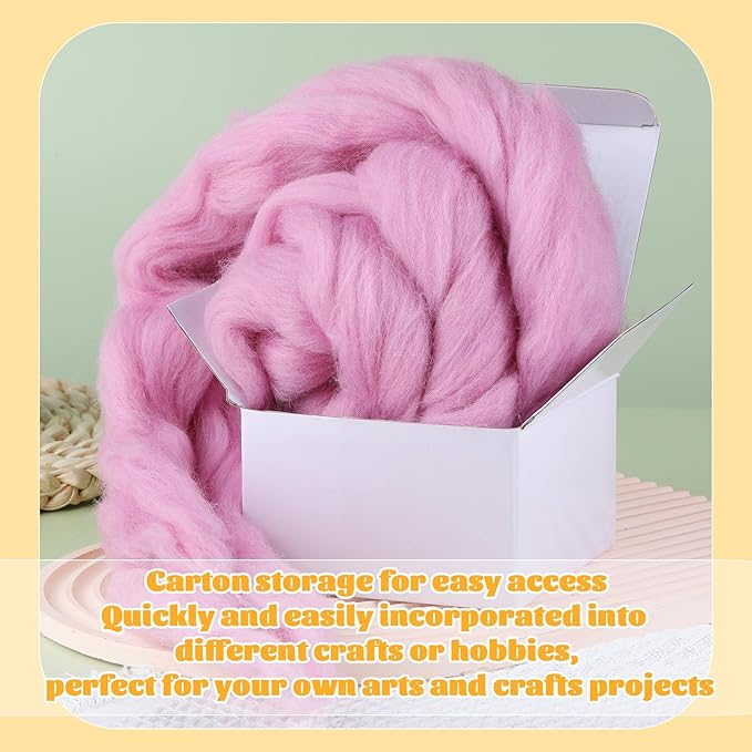 3.53oz Wool Roving, Wool Felting Supplies, Pure Wools, Chunky Yarn, Spinning Wool Roving for Needle Felting Wet Felting DIY Hand Spinning (Dark Pink)