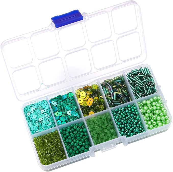 Assorted Bead for Jewelry Making, Glass Seed Bugle Tube Beads Loose Sequins Multiple Sizes for Crafts Sewing Jewelry Making