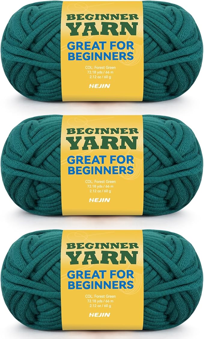 3x60g Forest Green Yarn for Crocheting and Knitting;3x66m (72yds) Cotton Yarn for Beginners with Easy-to-See Stitches;Worsted-Weight Medium #4;Cotton-Nylon Blend Yarn for Beginners Crochet Kit Making
