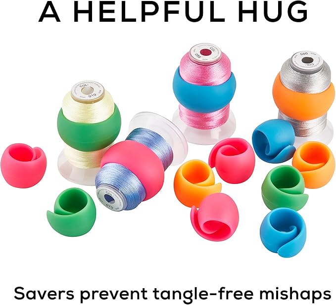 Thread Spool Savers, 100-Piece Bulk Reusable Huggers for Sewing Thread & Embroidery Floss Flexible Silicone Wrap Holders Fit Standard Size & Large Cones for Tangle-Free Storage