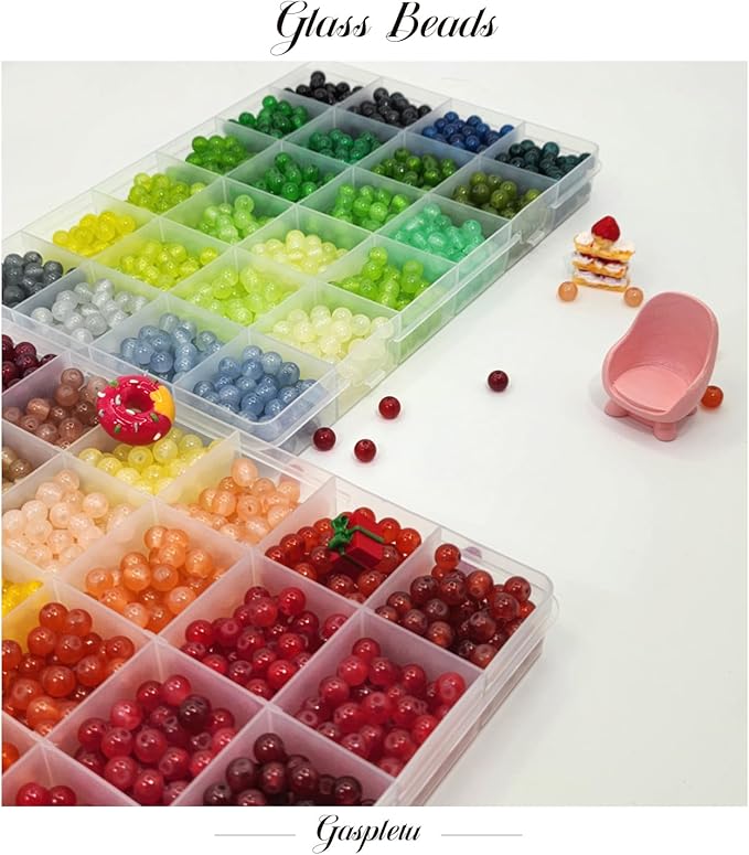 2600PCS 6mm Glass Beads for Jewelry Making, 48 Colors Crystal Beads Bracelets Making Kit, Christmas Colors 2 Box Round Beads Suitable for Beginners