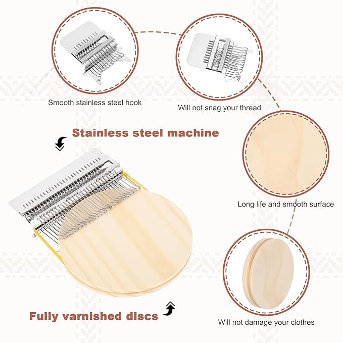 MECCANIXITY Mini Darning Loom, 28 Hooks Wood Weaving Knitting Machine with Knitting Needles for Repair Jeans Socks DIY Craft, Knit Patch Loom Weave Tool, Silver