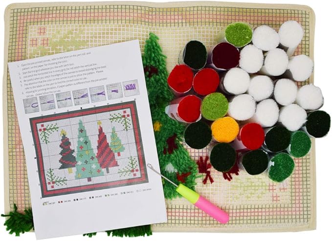 Ylkgogo Latch Hook Kits for Adults, Color Printed DIY Rug Carpet Needlework for Home Decoration Festival Gift 20.5"X 15" (Tree)