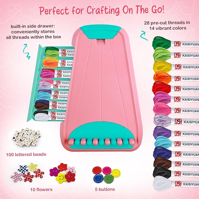 bracelet making kit for girls - friendship bracelet kit - christmas gifts for ages 6 7 8 9 10 11 12 year old girl birthday gifts, arts and crafts for kids ages 8-12 teen string bracelets maker pink