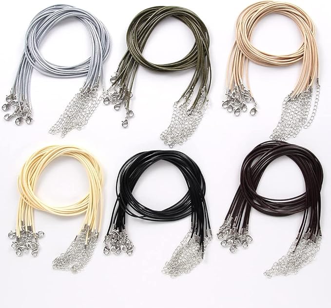 Coeufuedy 60pcs Waxed Necklace Cord Bulk for DIY Bracelet Pendants,Necklace Rope with Clip for Jewelry Making,Necklace Making Supplies,Multicolor(18 Inches and Thickness 1.5mm)
