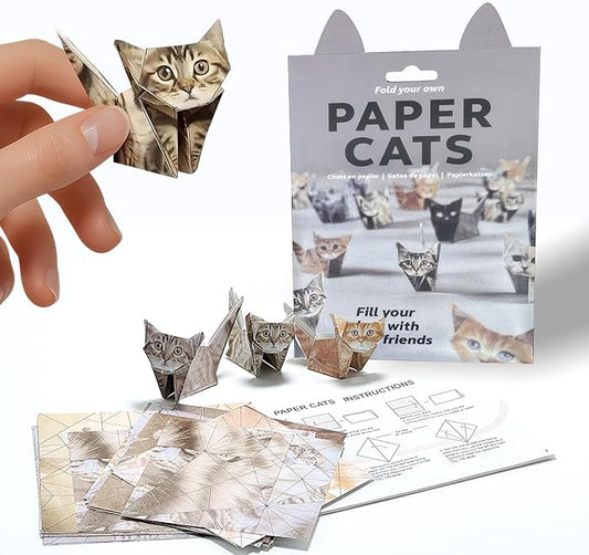 DIY Origami Paper Cats Kit - Creative Cat Gift for Cat Lovers, Fold Your Own 3D Origami Paper Cats, Fun & Relaxing Craft for Adults &Teens, Charming Handmade Desk Decoration (50 Sheets)