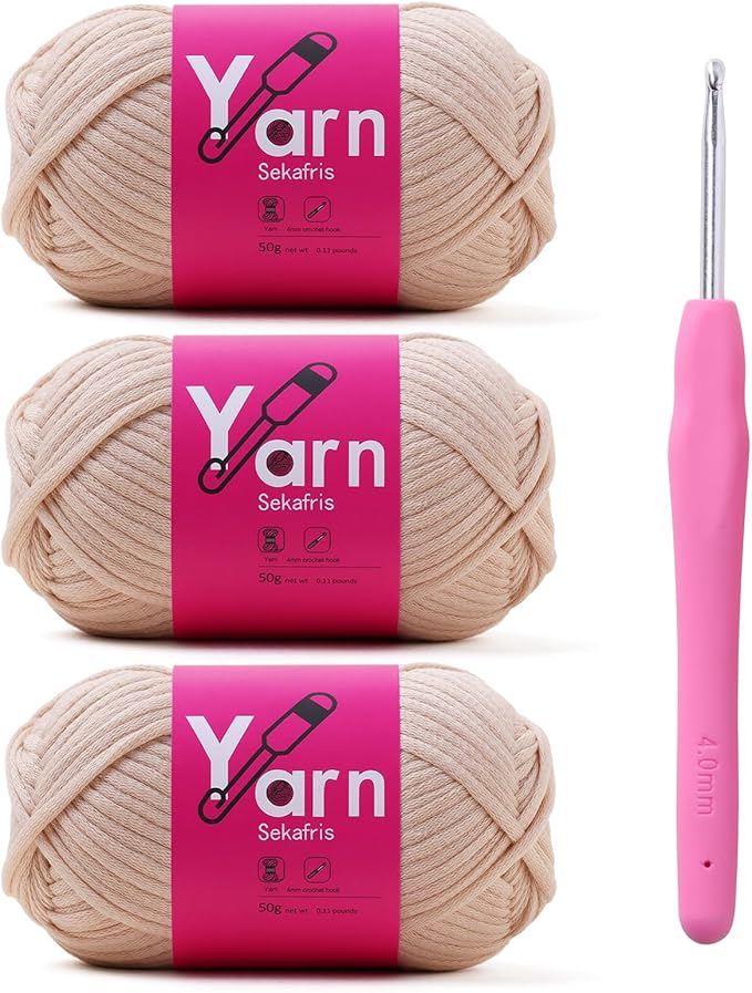Crochet Yarn with Cotton Yarn for Crocheting - Crochet Knitting Yarn for Beginners with Easy-to-See Stitches - Yarn for Crocheting - Parfait Chunky Yarn -Cotton-Nylon Blend (Beige)