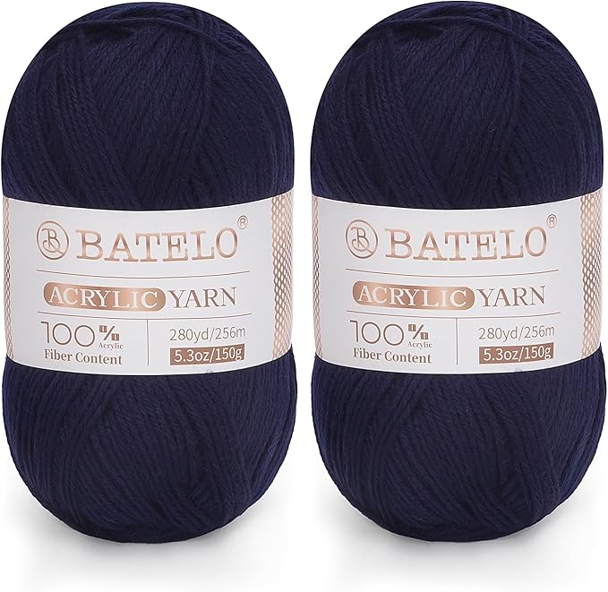 Crochet Acrylic Yarn 560 Yards, 2 Pack 150g/5.3oz Each, 3 Light Worsted Yarn for Crocheting & Knitting(Tropical Night Blue)