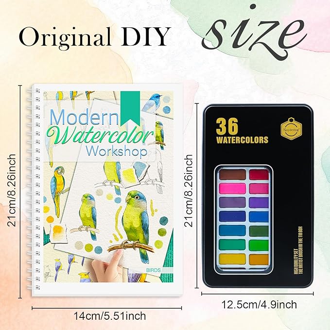 5Pcs Watercolor Workbooks with Step by Step for Adults, Water Coloring Book for Beginners with 60 Patterns, Beginner-Friendly Watercolor Workbooks with 36 Paint Colors, Stress - Relieving Gift