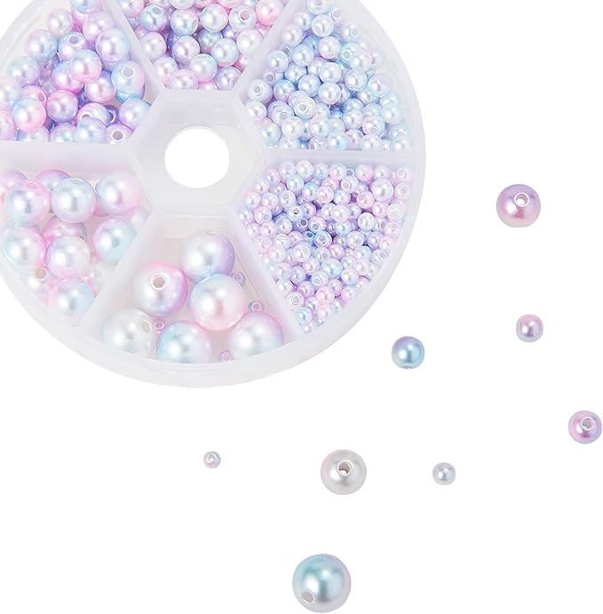Ipotkitt 665Pcs/box Round Rainbow ABS Plastic Imitation Pearl Beads Gradient Mermaid Pearl Beads for DIY Jewelry Making Accessories - 3x2.5mm