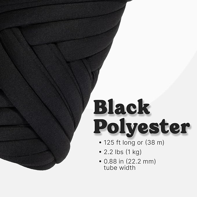 Light Weight Ultra Soft 2.2 LBS (1 kg) Chunky Yarn for Hand Knitting, Lush Polyester Fabric Tube Yarn to Make Handbags, Pillows, Blankets, Crafts (Black)