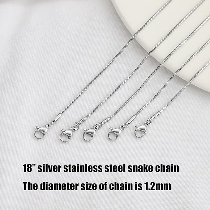 Lezam 12 Pcs 18" 1.2mm Necklace Chains Bulk Stainless Steel Snake Chain Necklace for DIY Jewelry Making Accessories