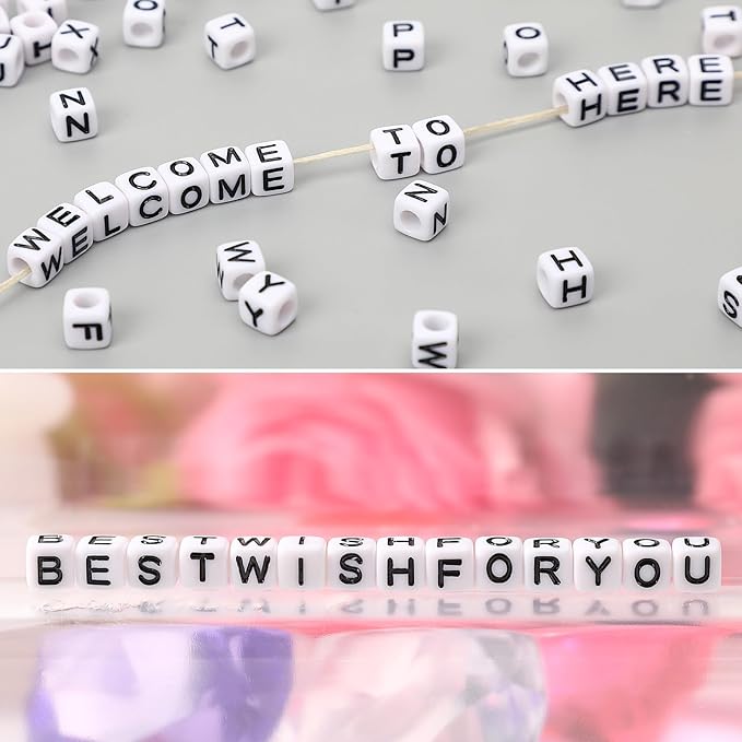 Augshy 1400pcs Square Acrylic Alphabet Beads Bracelet A-Z Cube Letters Beads for Bracelets Necklaces Phone Lanyard Making with 1 Roll 10M Crystal String Cord for Jewelry Making(6mm)